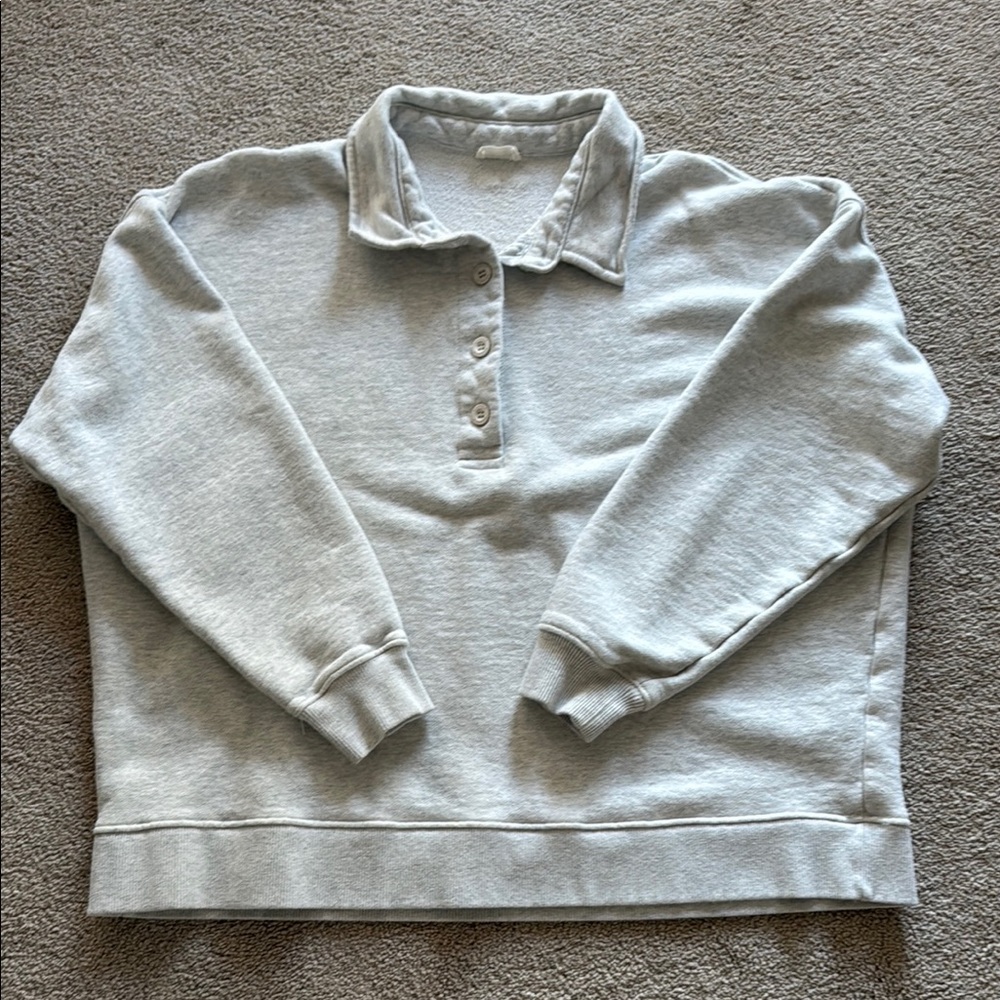 Adanola Light Gray Polo Collar Pullover Sweatshirt